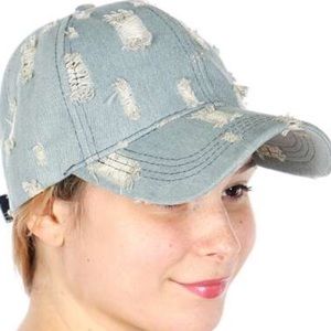 Cotton Denim Distressed Baseball Cap.